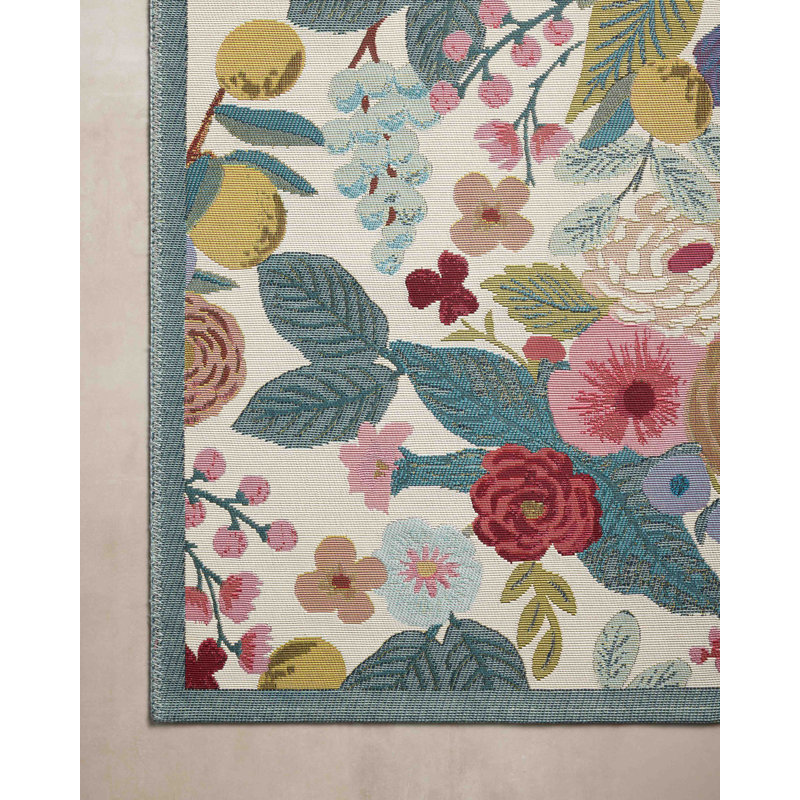 Tapis intérieur / extérieur rose / multicolore Rifle Paper Co. x Loloi, Rectangle 7 pi 10 po x 11 pi 2 po