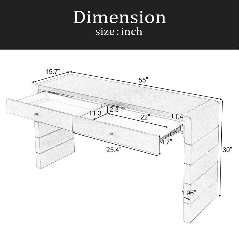 Console incurvée avec rangement, table d'entrée en bois avec 2 tiroirs, consoles rustiques de ferme pour le vestibule, le couloir et le salon