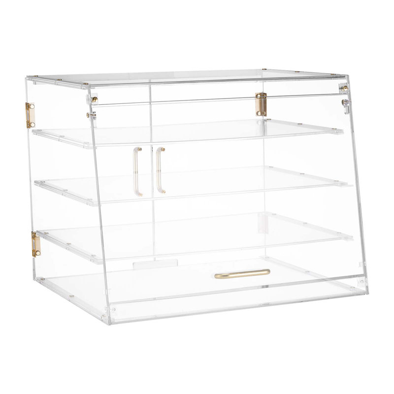 Vitrine de boulangerie, vitrine de pâtisserie commerciale à 4 niveaux, boîte à pain en acrylique transparent pour la cuisine, armoire à gâteau de fête avec porte arrière magnétique pour beignet à dessert, 20,9 po x 17,1 po x 16,3 po