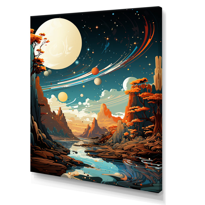 Cosmic Space Odyssey Landscape IV - Espace planète, art mural, Toile tendue, H 40 po x l 30 po x P 1,5 po