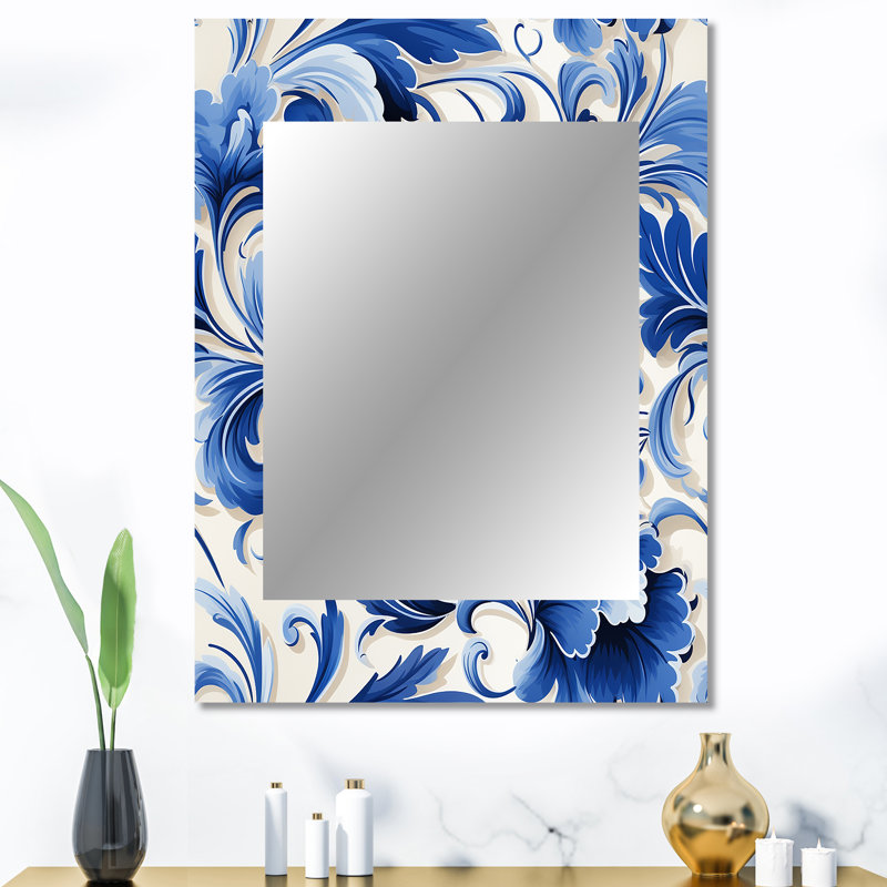 Motif victorien majestueux à volutes de cobalt - miroir floral, miroir mural décoratif de campagne, impression d'art en métal