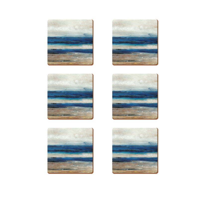 Blue Abstract Cork 6 Piece Coaster Set