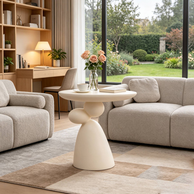 Table d'appoint Modern, table d'appoint 20 po, Blanc, crème