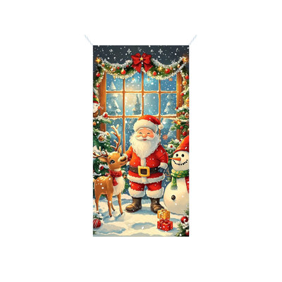 35 X 71 Inch Christmas Door Cover - Santa Claus Pattern - Christmas Day Door Decoration - Festival Party Decoration