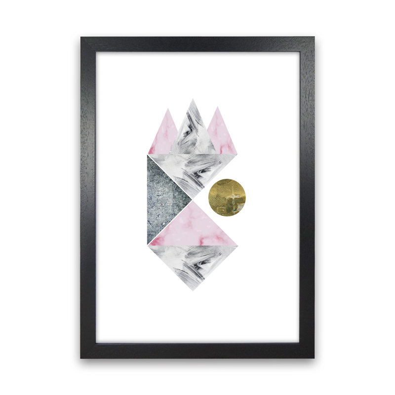 Luna Side Moon Pink And Grey Triangles Abstract by Pixy Paper - Print, Black Framed, 84cm H x 59.4cm W x 3cm D