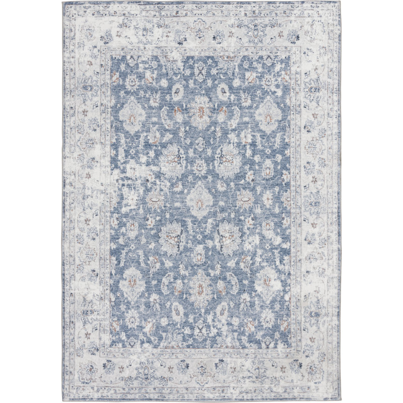 Tapis oriental bleu / gris / ivoire touffeté Waban, Rectangle 5 pi x 7 pi