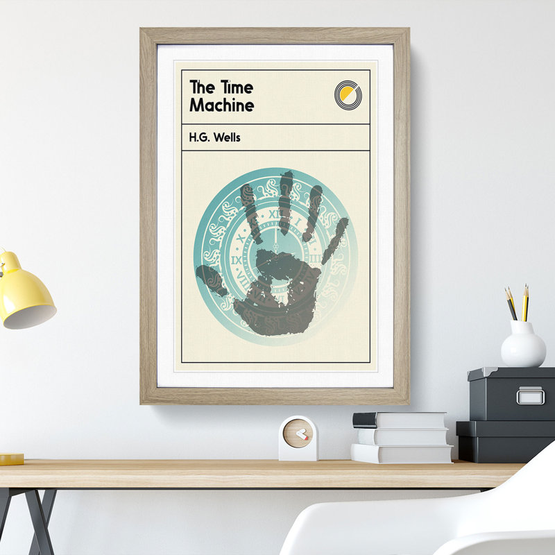 Book Cover the Time Machine H. G. Wells - Picture Frame Graphic Art, 65cm H x 48cm W x 2cm D, Oak
