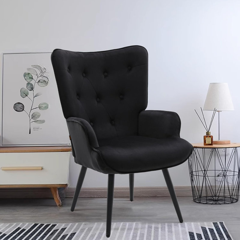 Bastoam Velvet Wingback Chair, Black