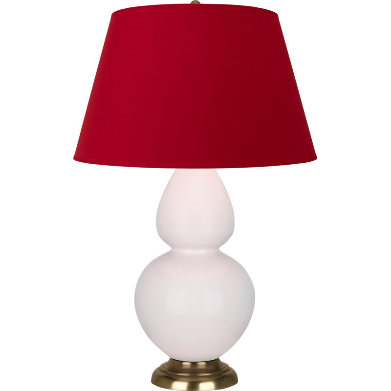 Lampe de table double gourde en céramique, Rose glacé à l'eau de rose / argent antique, Rose rouge / noir encre, Laiton