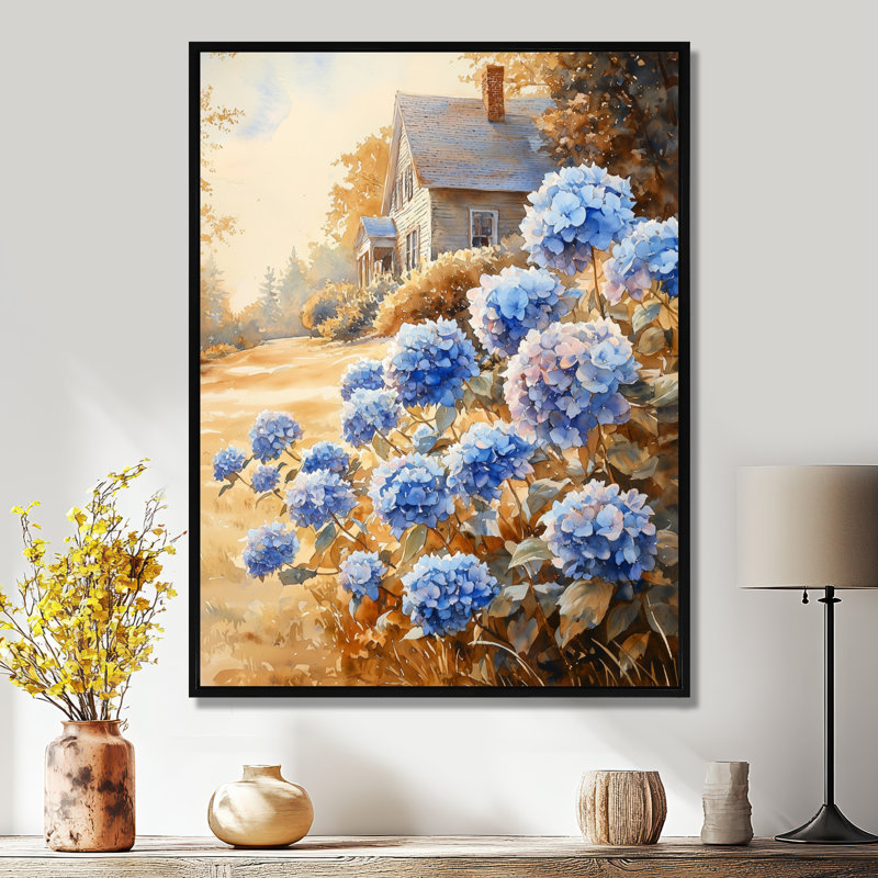 Hortensias par The Old Farmhouse - Hydrangea, art mural, Noir, Reproduction avec cadre flottant, H 20 po x l 12 po