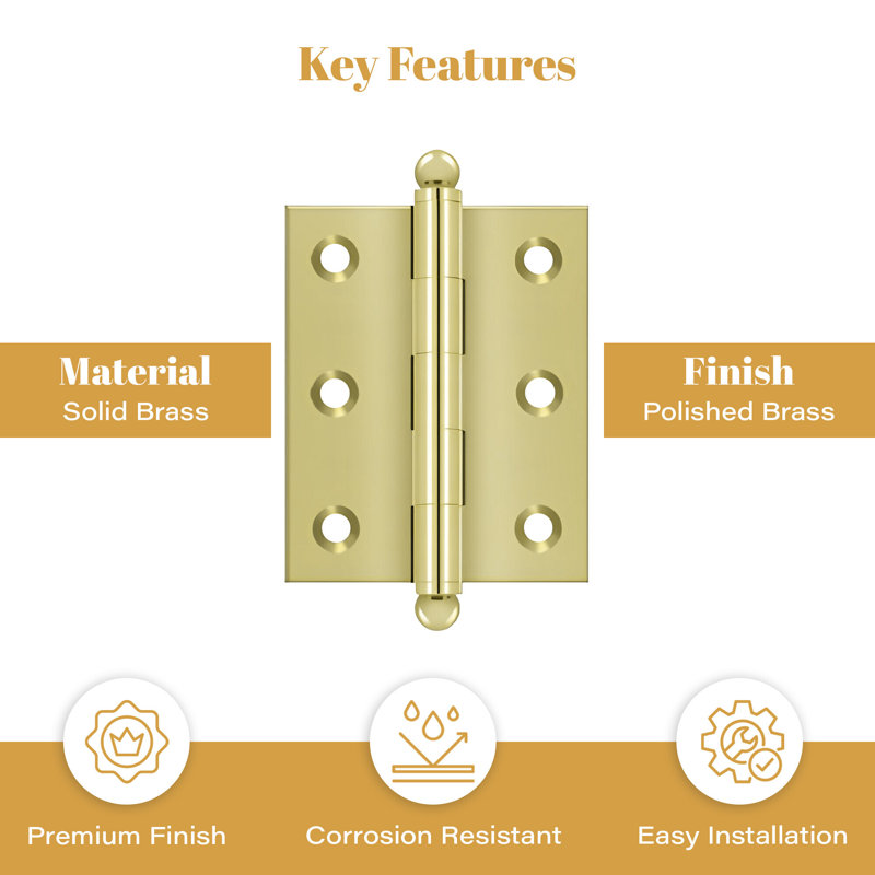 2.5'' x 2'' Butt Bearing Hinge, Polished Brass