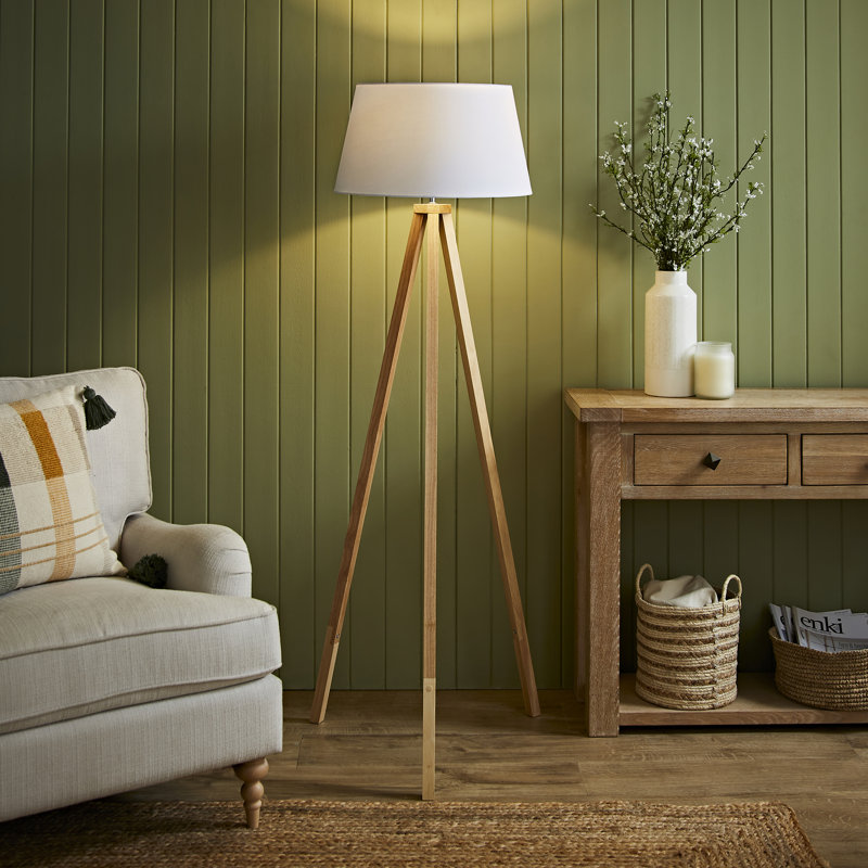 Nemours 159cm Basbro Tripod Floor Lamp Shade, Yes, Beige, Light Wood