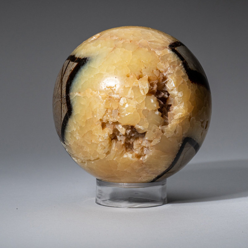 Genuine Polished Septarian (2") Sphere from Madagascar, 3.5" H x 3.5" W x 3.5" D, Yellow/ Gray
