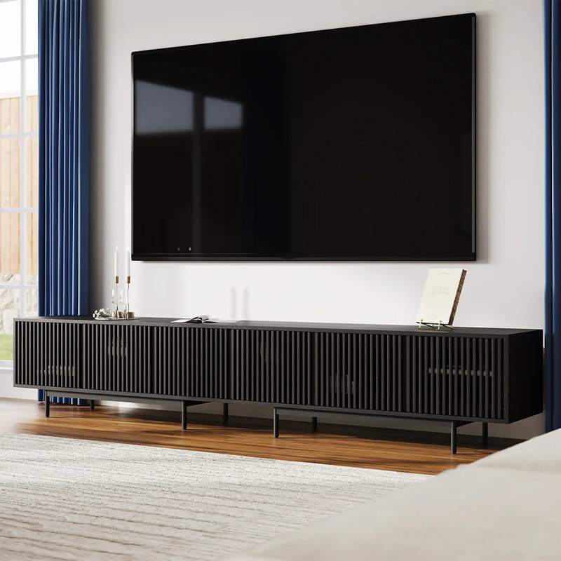 Meuble télé moderne Mid-Century, Noir, H 21,26 po x l 118 po x P 18,89 po