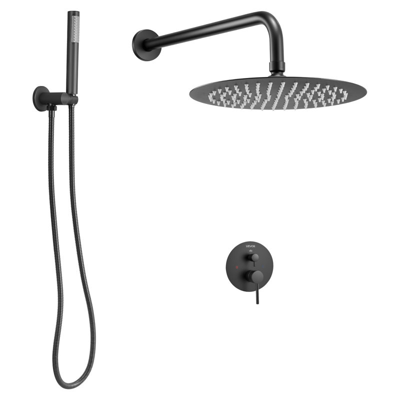 Ensemble de robinet de douche et pomme de douche ronde 10 po noir mat