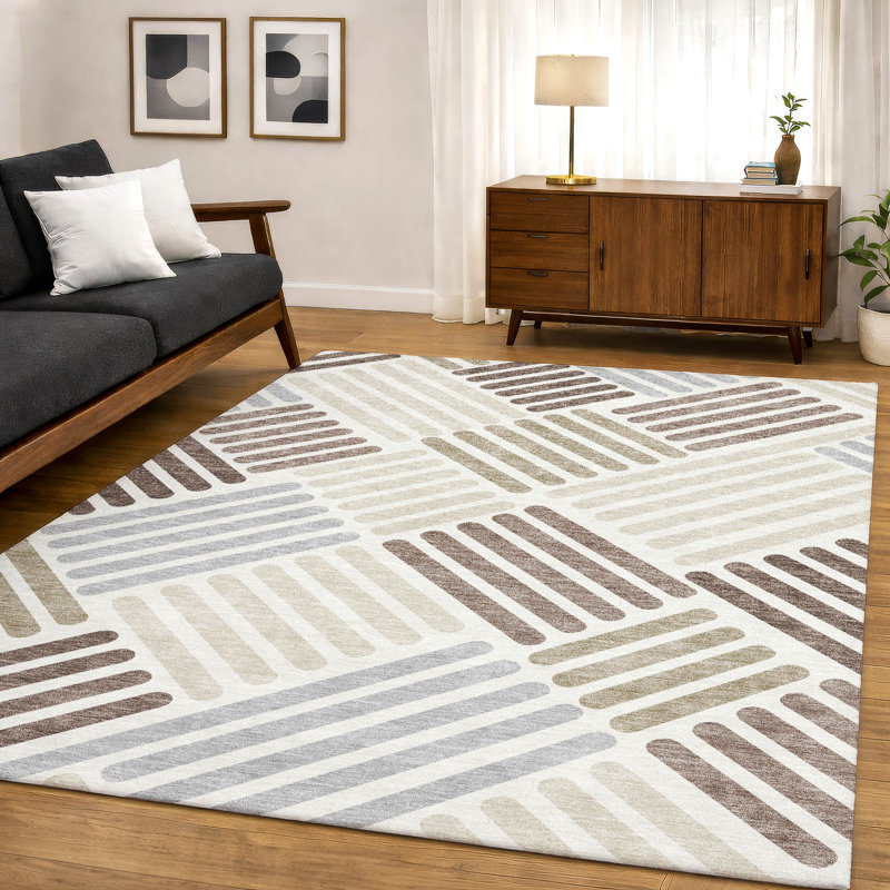 Premium Machine Washable Mayfield AMF2339 Geometric Rug, Ivory, 9' x 12'