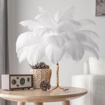 Modern Ostrich Feather Table Lamp With Dimmable LED Lights, Plug-In Wire, And Weighted Base For Living Room, Bedroom, And Office