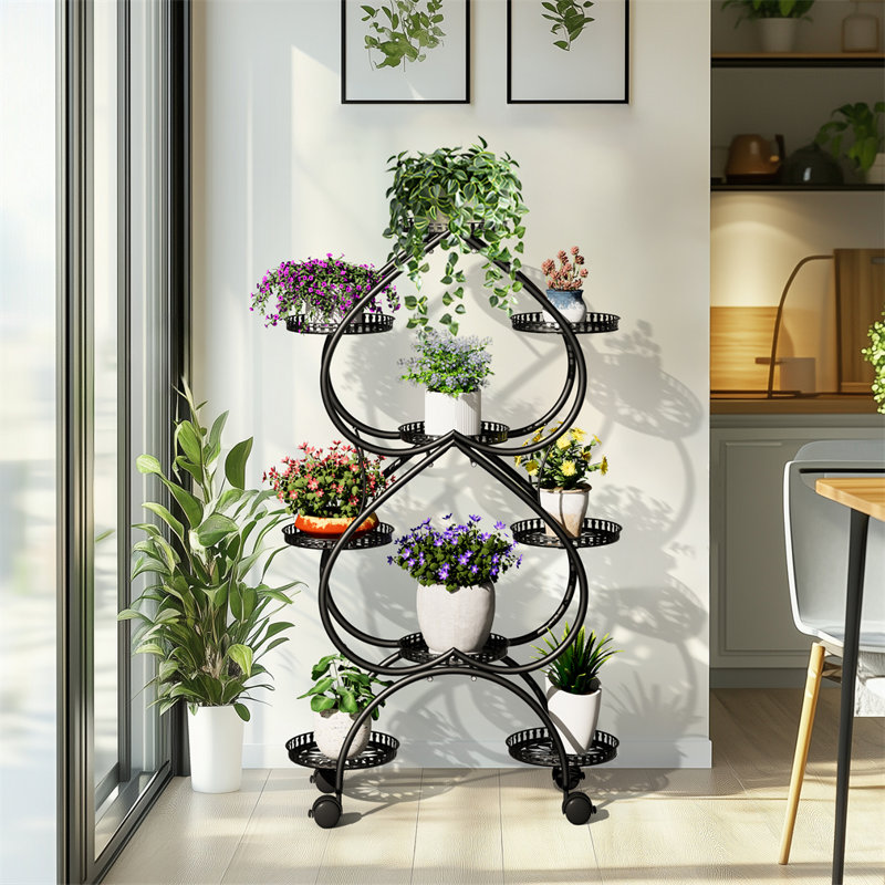 Support de jardin mobile en métal pour 6 terrasses, 9 pots et 9 roues pour terrasse, balcon et cour arrière