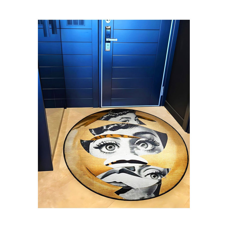 Tapis rond lavable à motif tissé rond