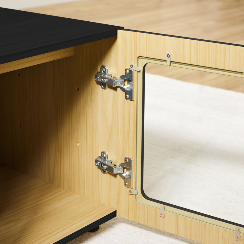 Modern 32" Low Profile Glass Door Modular Accent Cabinet, Black, 18" H x 32" W x 16.5" D