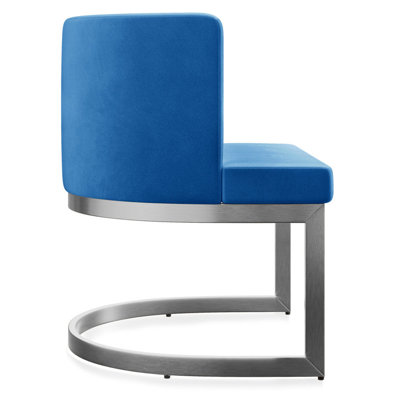 26.77 Wide Velvet Side Chair, Chrome, Blue Velvet