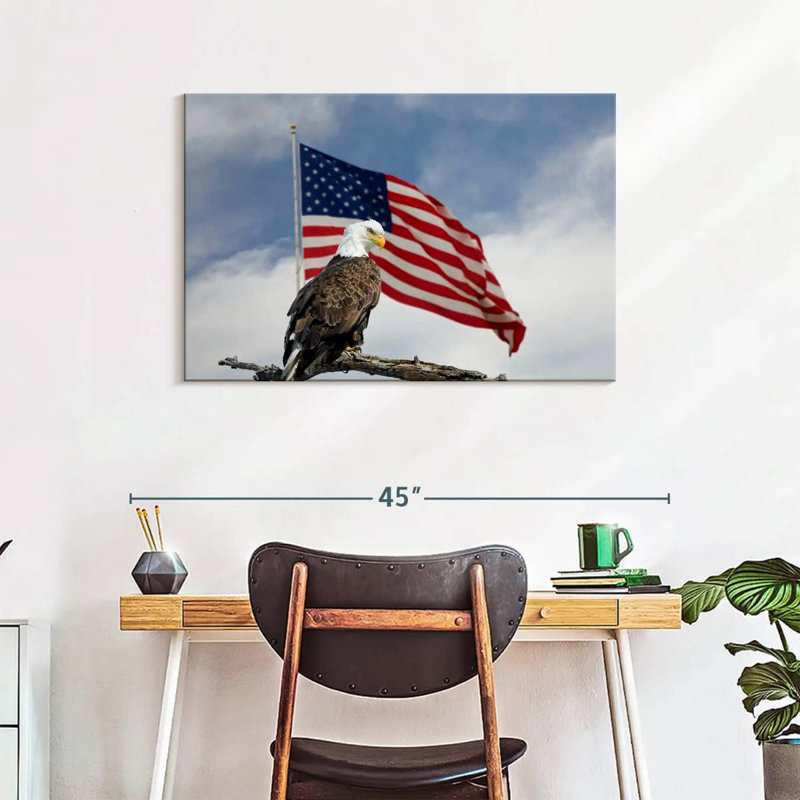 Brampt Perched Eagle American Flag, 24" H x 36" W