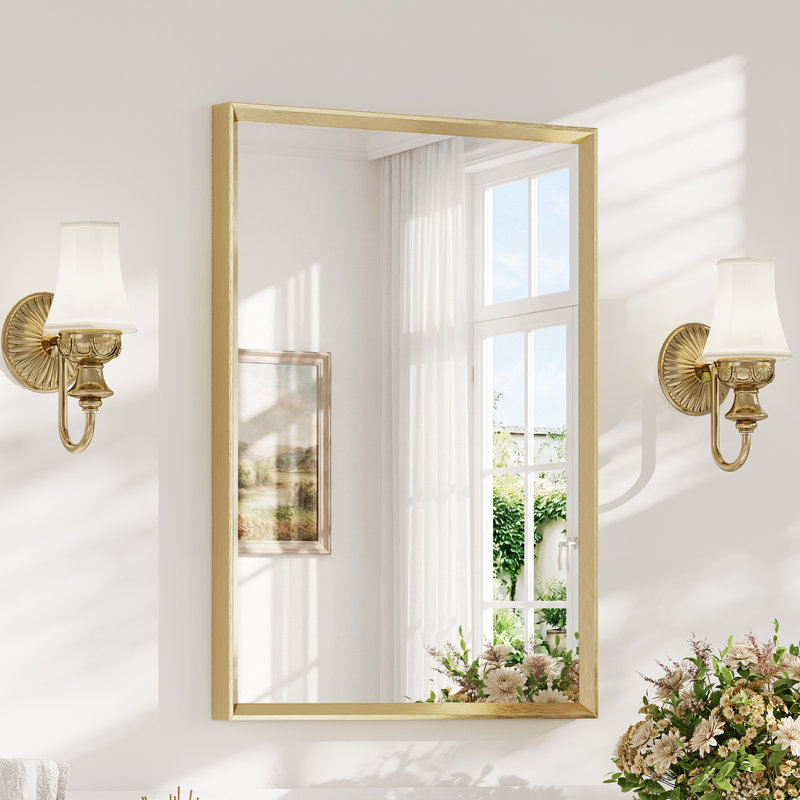 Bathroom Vanity Mirror with Tempered Glass and Aluminum Frame, Brushed Gold, 22" x 30"