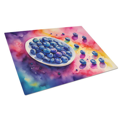 Grande planche à découper en verre avec bleuets colorés