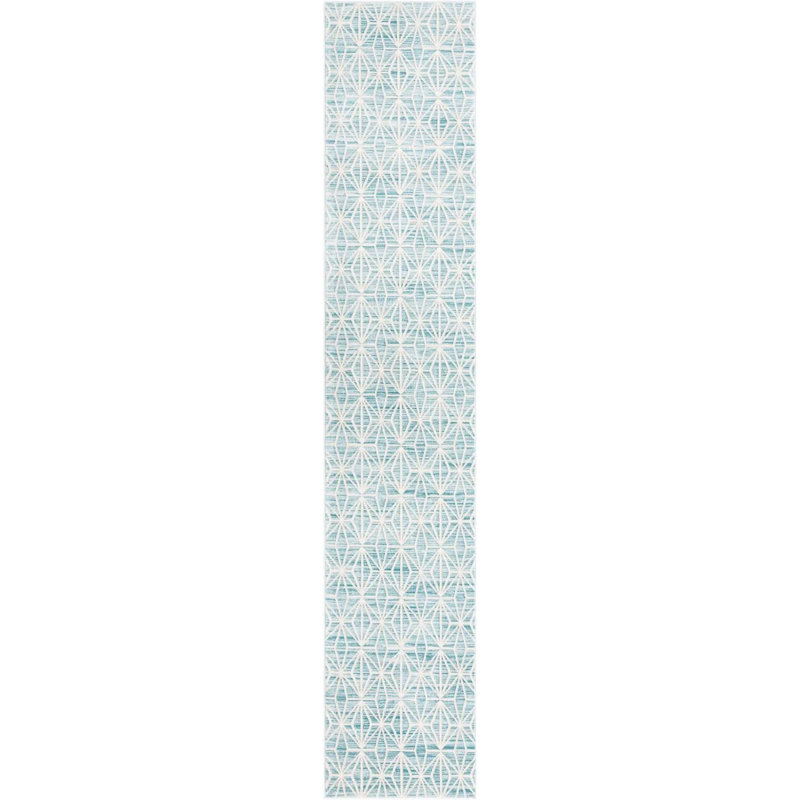 Tapis contemporain Delinah de couleur bleu-ivoire, Tapis de couloir 2 pi 7 po x 13 pi 11 po