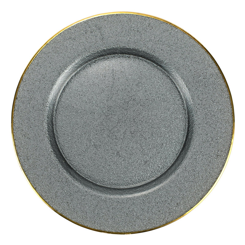Assiette de service / chargeur en verre métallique, Ardoise