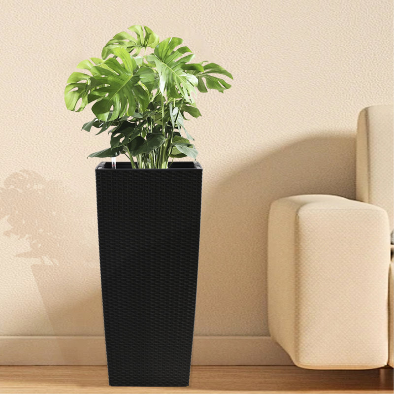Pot à fleurs en polypropylène noir de 30 pouces avec hydratation automatique pour système d'arrosage automatique