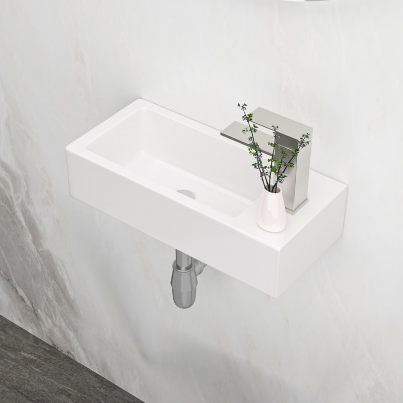 14.61X7.12 Inch Ceramic Wall Mounted Sink - White, Stain , Rectangular, Faucet Hole Presented Bathroom Inch, Stain-, Included