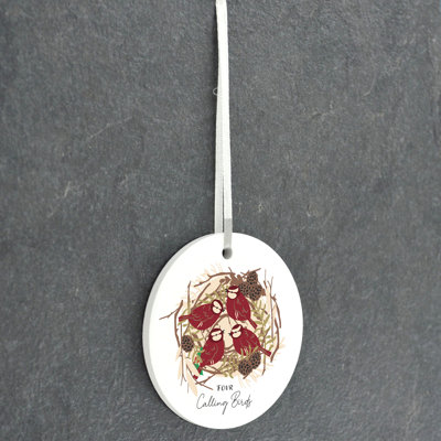 Carley 12 Days 4 Calling Birds Circle Shaped Ceramic Ornament