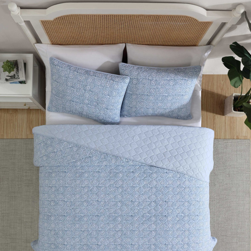 Nautica Floral Park Cotton Reversible Blue Quilt Set, Queen Quilt + 2 Standard Shams