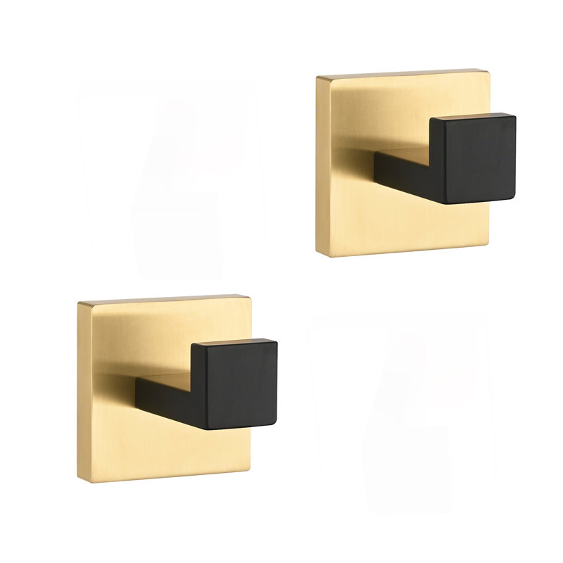 2 Pack Wall-Mounted Stainless Steel Bathroom Towel Hooks/Coat Hooks For Bathroom, Bedroom, Kitchen, Gold/Matte Black