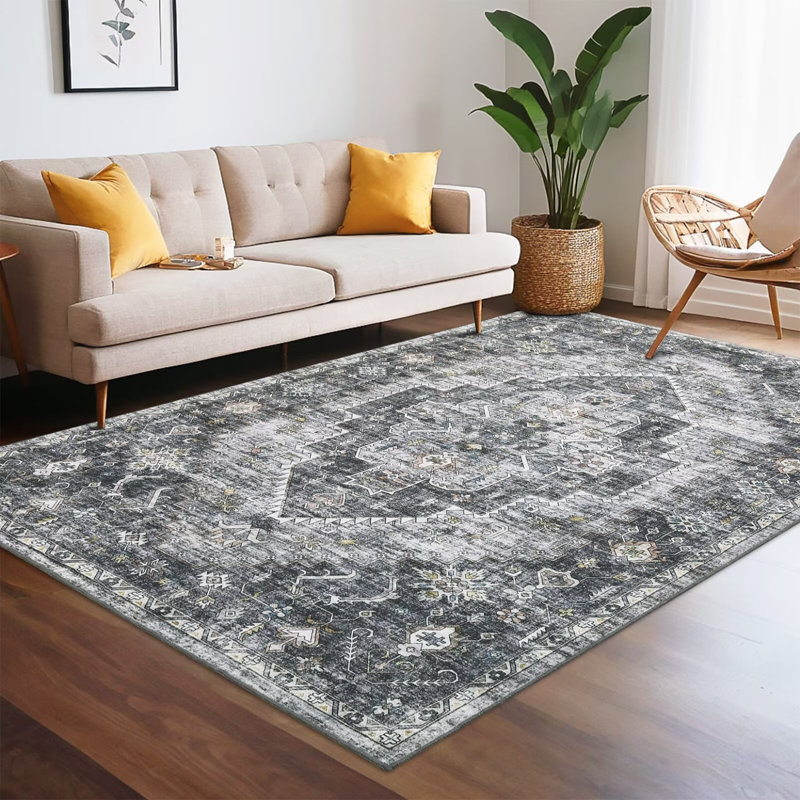 Area Rug for Living Room Boho Vintage Rug Non Slip Throw Rugs Floral Bedroom Rug, Rectangle 10' x 13'