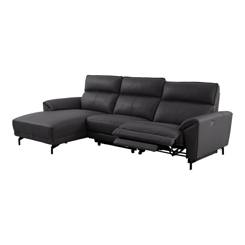 Canapé modulaire surdimensionné avec méridienne Baria, Orienté à gauche (vu de face), Cuir de grain supérieur noir