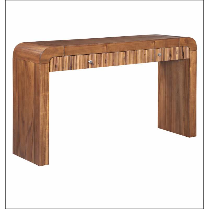 Rustic Console Table with Fluted Drawer Front, Entryway Table with Curved Corners & Thick Legs, Sturdy Sofa Table for Hallway & Living Room
