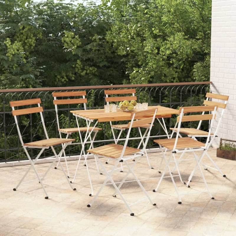 Alliene 6 - Person Acacia Patio Dining Set with Rectangular Table, White