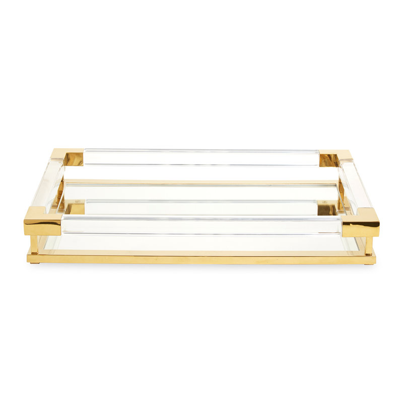 Clear Acrylic and Brass Rectangular Vanity Tray