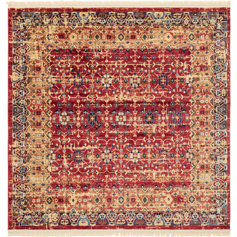 Tapis oriental rouge Angeliya, Carré 7 pi 10 po