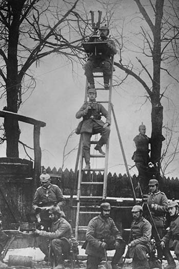 'German Unit of Field Observers on Ladders and with Binoculars' Photographic Print