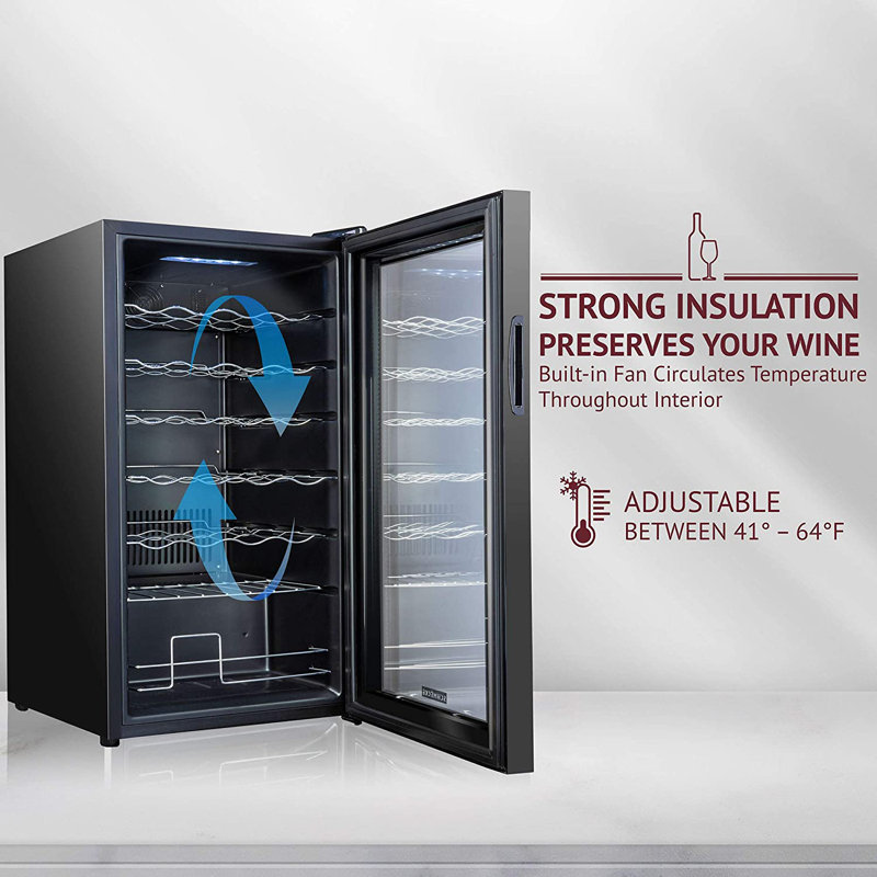 Schmecke Black Freestanding 34-Bottle Wine Cooler with LED Lighting