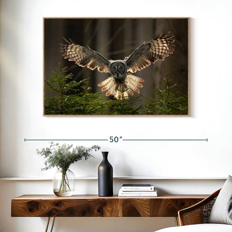 Hibou volant, Cadre flottant en bois naturel, 40 po x 27 po