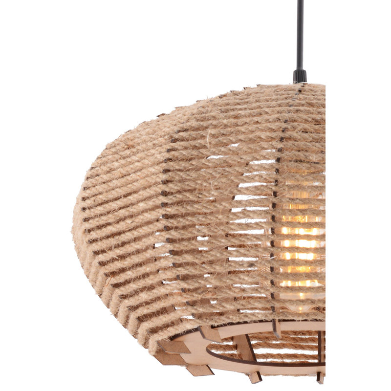Lustre élégant en bois crème, hauteur réglable 25,6 po x 25,6 po x 25,6 po | Capuchon en jute, culot E27 de 40 W maximum | Certifié CE, parfait pour la salle à manger et les espaces de vie, solution d'éclairage élégante et fonctionnelle