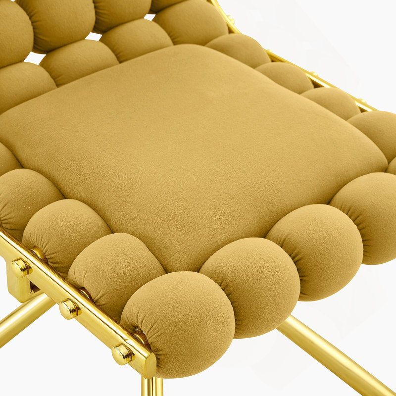 Set Of 2 Yellow Velvet Dining Chairs With Gold Legs, Modern Tufted Accent Chairs For Dining Room & Kitchen, Yellow, Gold