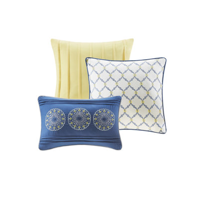 6 Piece Bedding With Throw Pillows - Blue Full/Queen Floral Design Easy To Wash Quilt Print Decorative Machine Washable