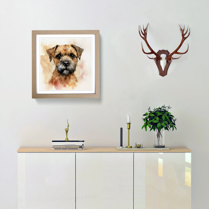 Border Terrier Watercolour - Framed Print, Oak