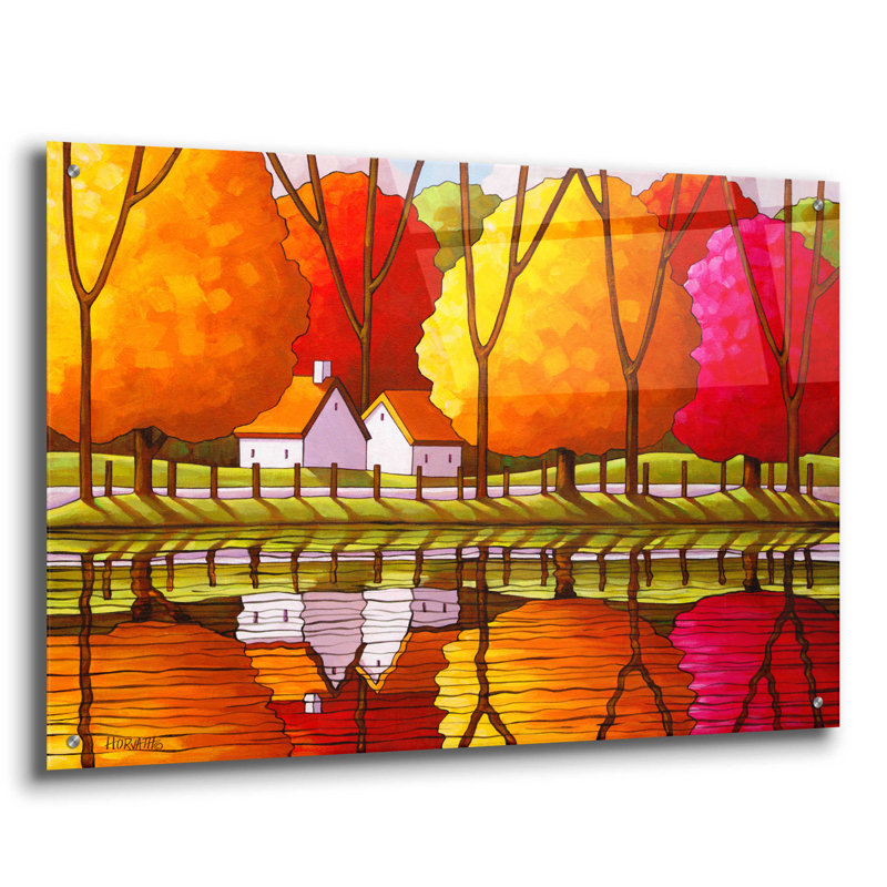 Red Barrel Studio «Roadway Fall Reflection» par Cathy Horvath-Buchanan, art mural en verre acrylique