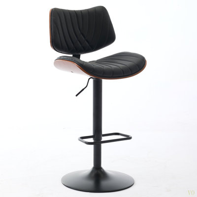 Bentwood Bar Stools Mid Century Modern Adjustable Counter Height Leather Upholstered 360°Swivel Bar Chairs For Kitchen Island/Dining Room/Cafe, 1 Chair